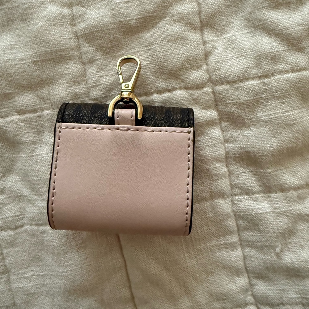 Michael Kors Brown Monogrammed and Pink AirPods Wallet - Picture 3 of 5